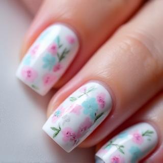 Nail art délicat avec motifs floraux de printemps