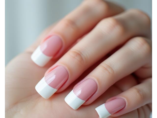 Main délicatement manucurée avec des ongles à la française parfaits