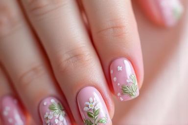 Nail art floral délicat sur fond clair